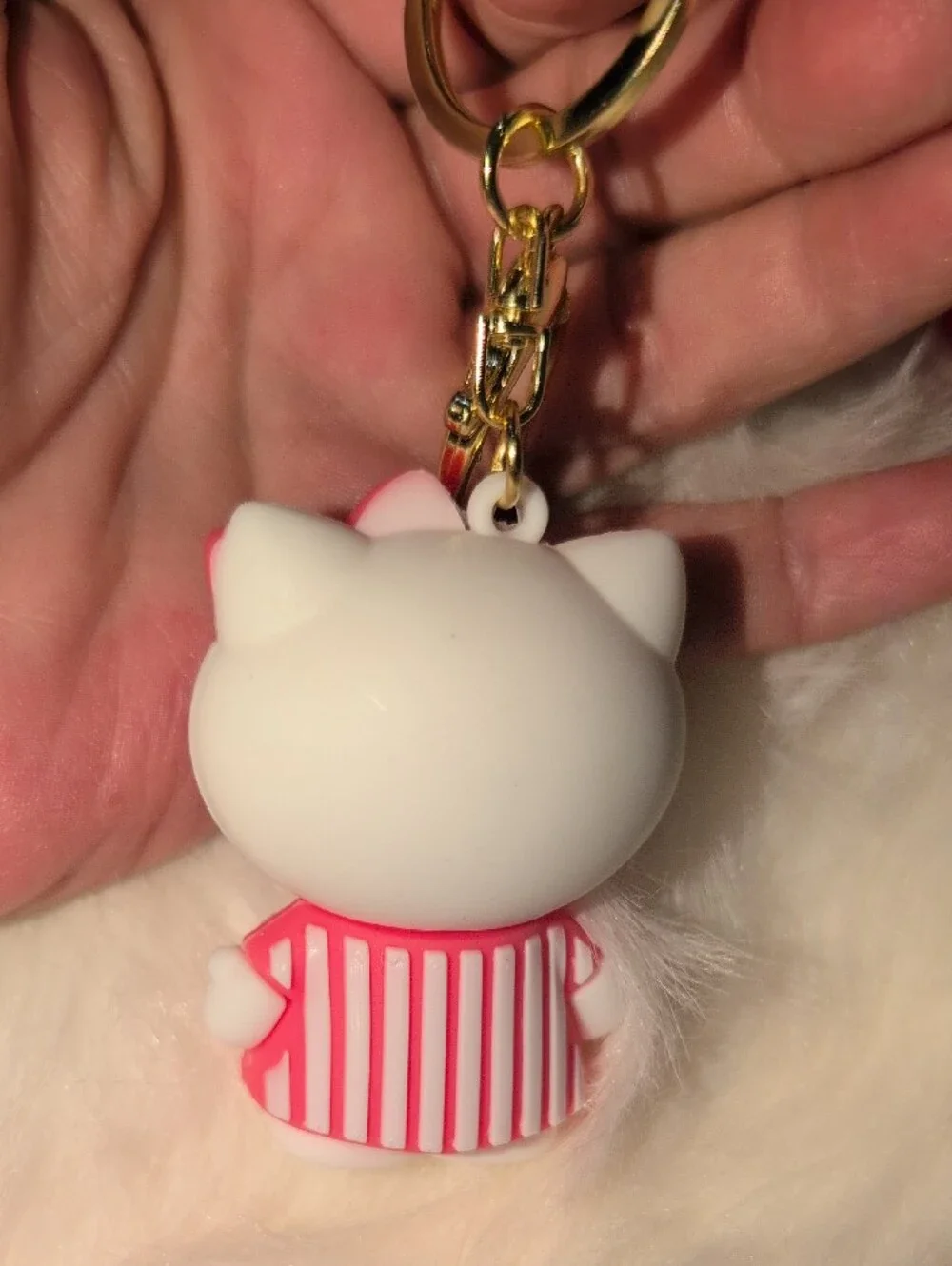 Hello Kitty Pink & White Striped Keychain Bag Charm